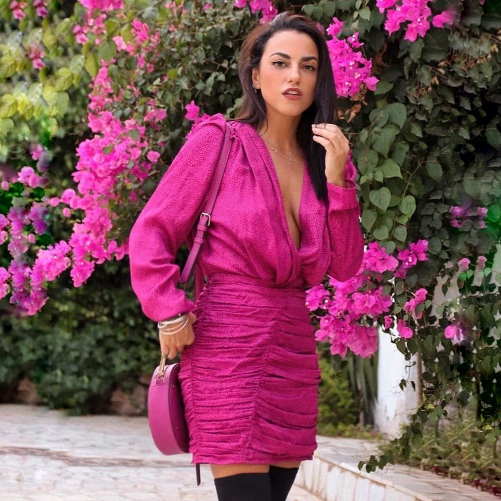 Zara Women's Fuchsia Satin Effect Print‎  Wrap Mini Dress Size Small